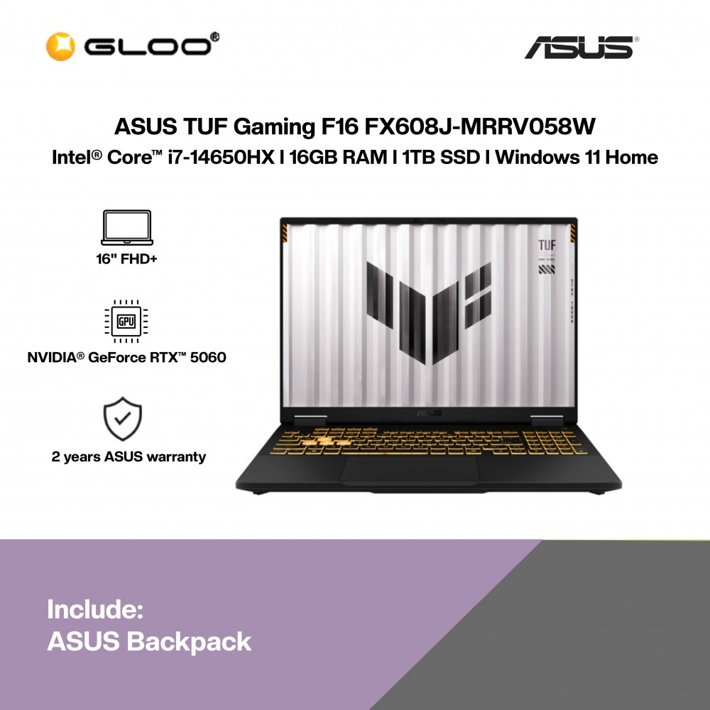 ASUS TUF Gaming F16 FX608J-MRRV058W Gaming Laptop (NVIDIA® GeForce RTX™ 5060 | Intel Core i7-14650HX | 16” FHD+ | 16GB RAM | 1TB SSD| Windows 11 Home)