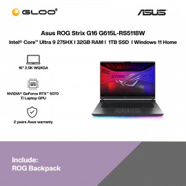 ASUS ROG Strix G16 G615L-RS5118W Gaming Laptop (NVIDIA® GeForce RTX™ 5070 Ti | Intel® Core™ Ultra 9 275HX | 16" 2.5K WQXGA | 32GB RAM | 1TB SSD | Windows 11 Home )