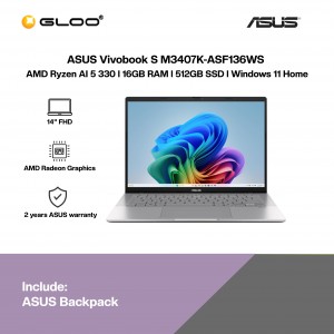 ASUS Vivobook S M3407K-ASF136WS Laptop (AMD Ryzen AI 5 330 | 14" FHD | 16GB RAM | 512GB SSD | AMD Radeon Graphics | Windows 11 Home | Microsoft Office Home 2024 + Microsoft 365 Basic | Silver)