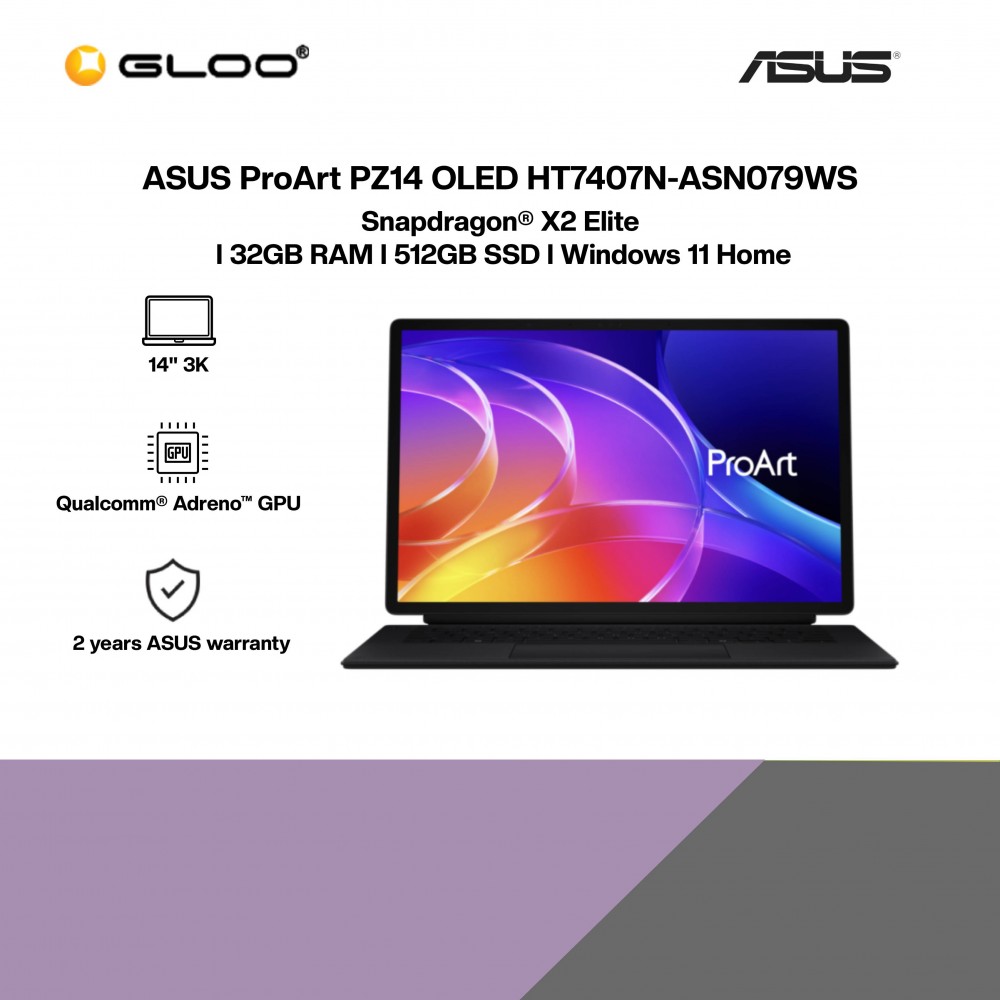 [Pre-order] ASUS ProArt PZ14 OLED HT7407N-ASN079WS Laptop (SD X2E88100,32GB,512GB,14",W11,BLK,H&S+M365) [ETA:6-8 working weeks if no delay]