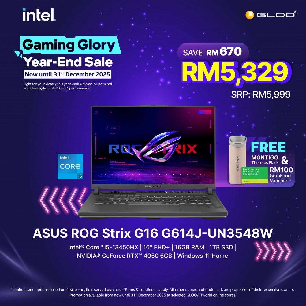 ASUS ROG Strix G16 G614J-UN3548W Gaming Laptop (NVIDIA® GeForce RTX™  4050 | C i5-13450HX | 16" FHD+ | 16GB RAM | 1TB SSD | Windows Home)