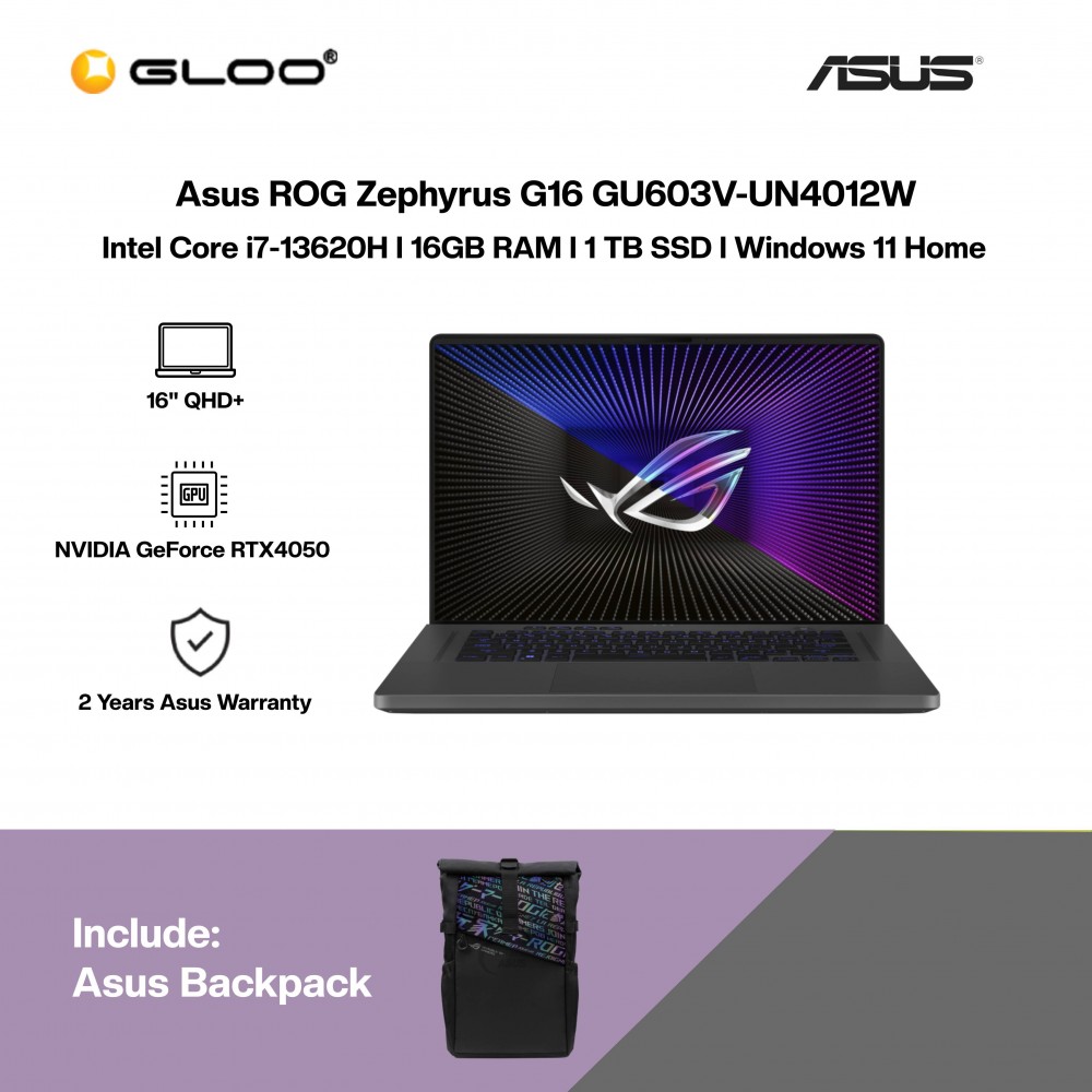 [Pre-order] Asus ROG Zephyrus G16 GU603V-UN4012W Gaming Laptop (NVIDIA®️ GeForce RTX™️ 4050,i7-13620H,16GB,1TB SSD,16” QHD+,W11H,GRAY)[ETA: 3-5 working days]