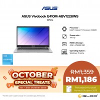 [Ready stock] Asus Vivobook Go 14 E410M-ABV1228WS Laptop Dreamy White (Celeron N4020,4GB,256GB SSD,Intel UHD Graphics 600,14"HD,W11H) [FREE] Asus Carry Bag + Pre-installed with Microsoft Office Home and Student