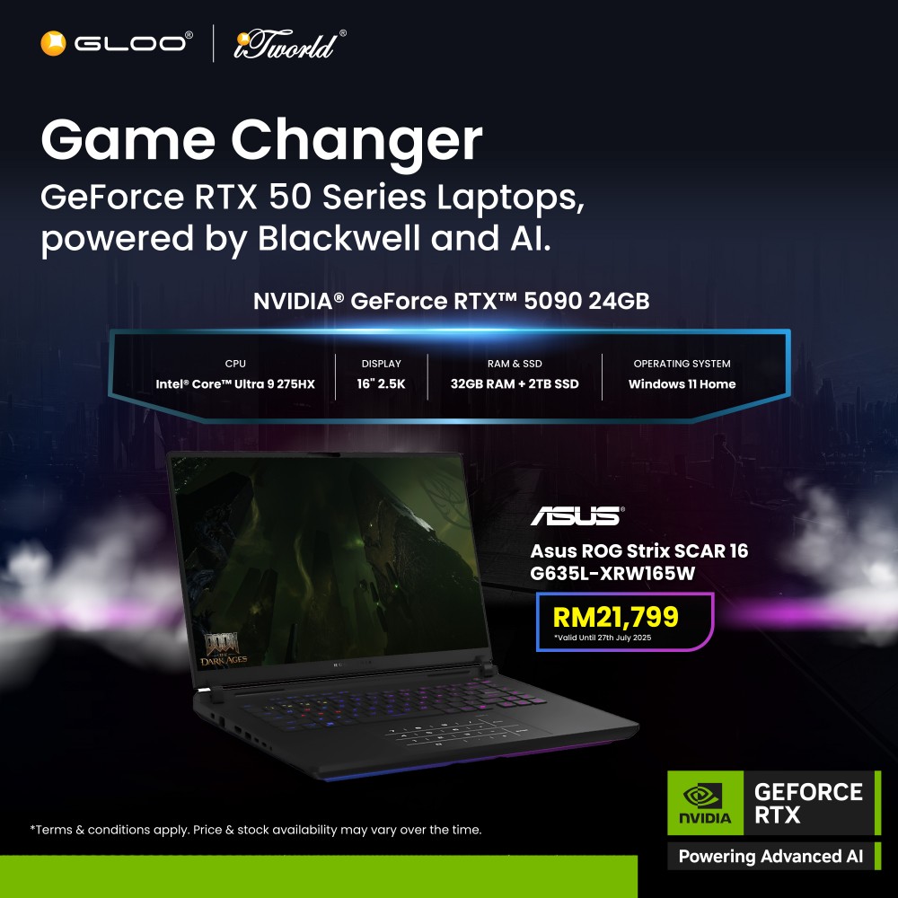 Asus ROG Strix SCAR 16 G635L-XRW165W (Intel Core Ultra U9-275HX | 16” 2.5K WQXGA | 32GB RAM | 2TB SSD | Nvidia GeForce RTX5090 | Windows 11 Home)