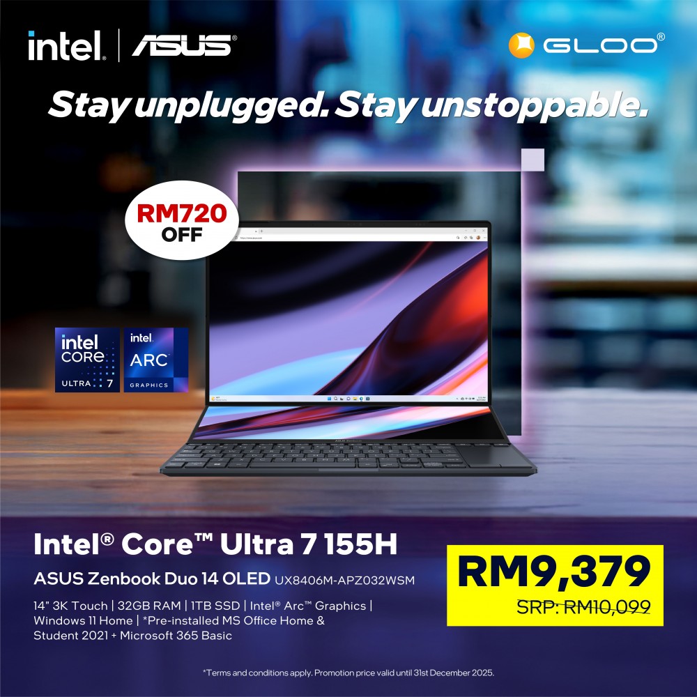 ASUS Zenbook Pro Duo UX8406M-APZ032WSM Laptop (Intel® Core™ Ultra 7 155H | 14" 3K OLED Touch | 32GB RAM | 1TB SSD | Intel® Arc™ Graphics | Windows 11 Home |Microsoft Office Home 2024 + Microsoft 365)