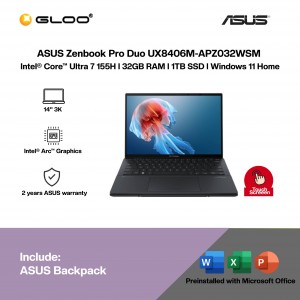 ASUS Zenbook Pro Duo UX8406M-APZ032WSM Laptop (Intel® Core™ Ultra 7 155H | 14" 3K OLED Touch | 32GB RAM | 1TB SSD | Intel® Arc™ Graphics | Windows 11 Home |Microsoft Office Home 2024 + Microsoft 365)