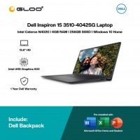Dell Inspiron 15 3510-4042SG Laptop (Celeron N4020,4GB,256G SSD,Intel UHD,H&S,W10H,15.6"FHD,Blk,1Yr) + Pre-installed with Microsoft Office Home and Student 2019