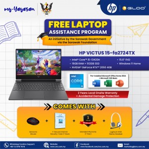 (my-Yayasan) HP Victus Gaming Laptop 15-fa2724TX 15.6'' FHD (Intel® Core™ i5-13420H | 16GB | 512GB | NVIDIA® GeForce RTX™ 2050 Graphics | Windows 11 Home | Preinstalled Microsoft Office Home and Student 2024 + 1 Year Office 365 Basic)