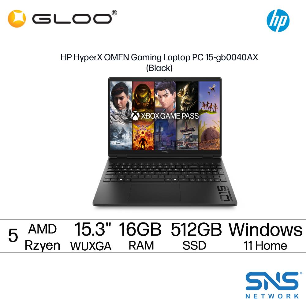 HP HyperX OMEN Gaming Laptop PC 15-gb0040AX (NVIDIA® GeForce RTX™ 5050 | R5-240 | 15.3" WUXGA | 16GB RAM | 512GB SSD | Windows 11 Home | Microsoft Office Home 2024 + Microsoft 365 Basic)