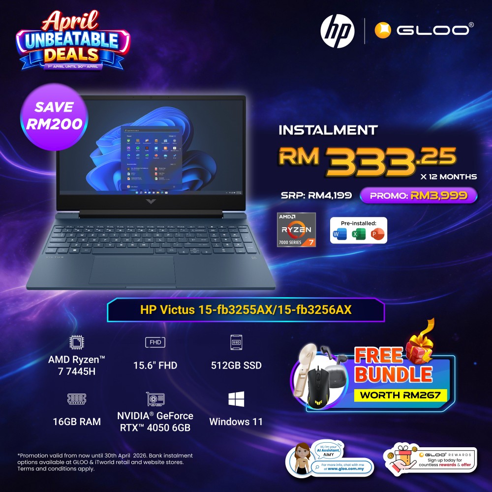 HP Victus 15-fb3255AX Gaming Laptop (AMD Ryzen™ 7 7445H |15.6" FHD | 16GB RAM | 512GB SSD | NVIDIA GeForce RTX 4050 | Windows 11 Home | Preinstalled with Microsoft Office Home 2024 + Microsoft 365 Basic)