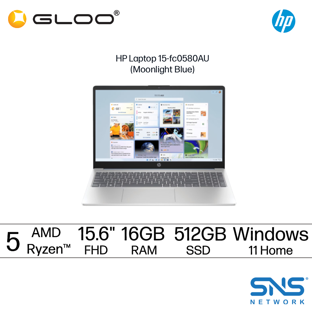 HP Laptop 15-fc0580AU (AMD Ryzen™ 5 7430U | 15.6"FHD | 16GB RAM | 512GB SSD | AMD Radeon™ Graphics | Windows 11 Home | Microsoft Office Home 2024 + Microsoft 365 Basic)