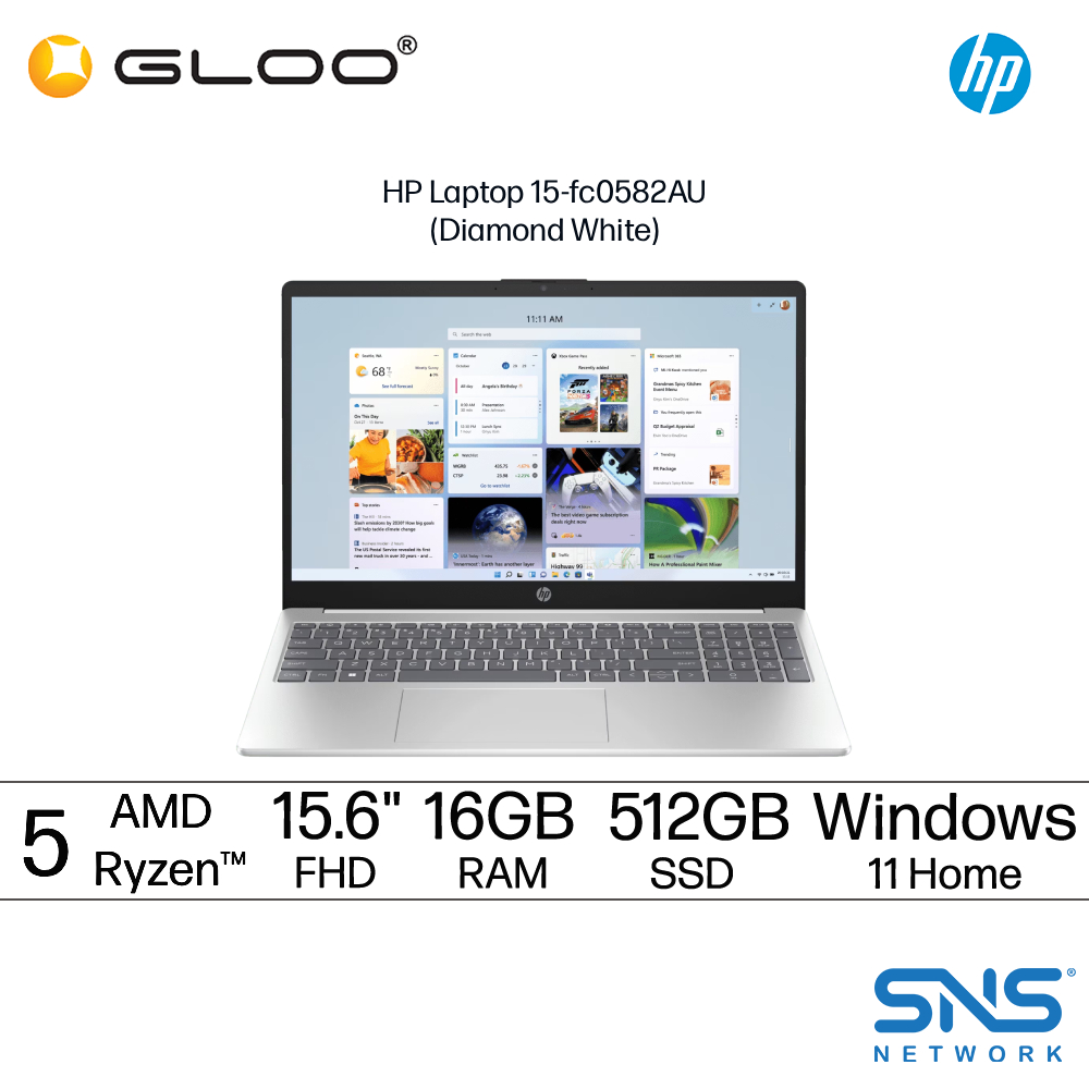 HP Laptop 15-fc0582AU (AMD Ryzen™ 5 7430U | 15.6"FHD | 16GB RAM | 512GB SSD | AMD Radeon™ Graphics | Windows 11 Home | Microsoft Office Home 2024 + Microsoft 365 Basic) 