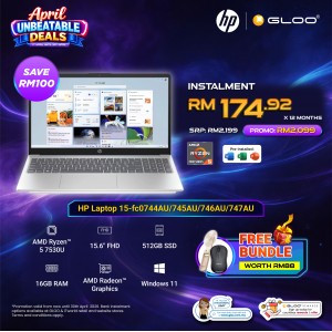 HP Laptop 15-fc0744AU (AMD Ryzen™ 5-7530U | 15.6" FHD | 16GB RAM | 512GB SSD | AMD Radeon Graphics | Windows 11 Home | Microsoft Office Home 2024 + Microsoft 365)