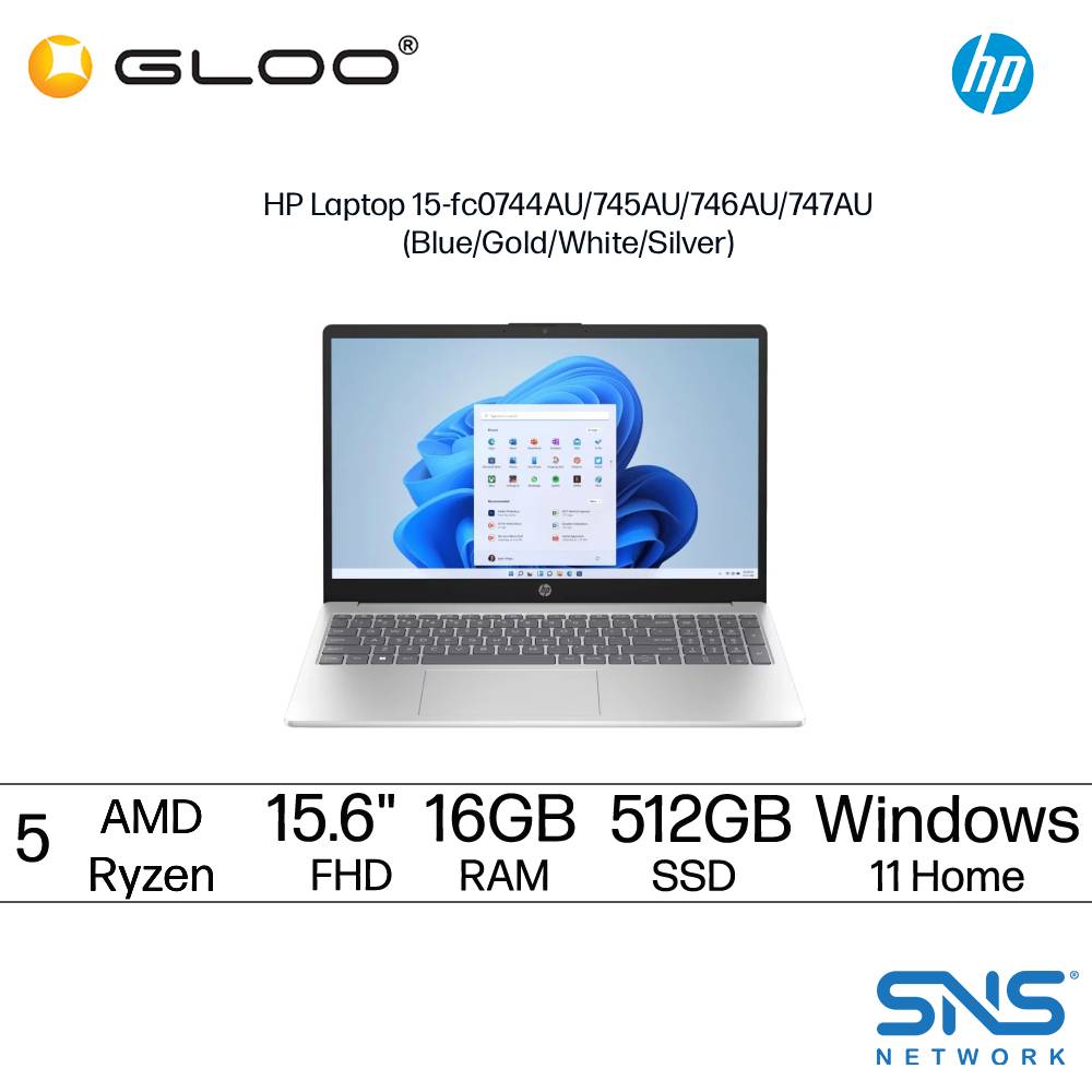 HP Laptop 15-fc0745AU (AMD Ryzen™ 5-7530U | 15.6" FHD | 16GB RAM | 512GB SSD | AMD Radeon Graphics | Windows 11 Home | Microsoft Office Home 2024 + Microsoft 365)