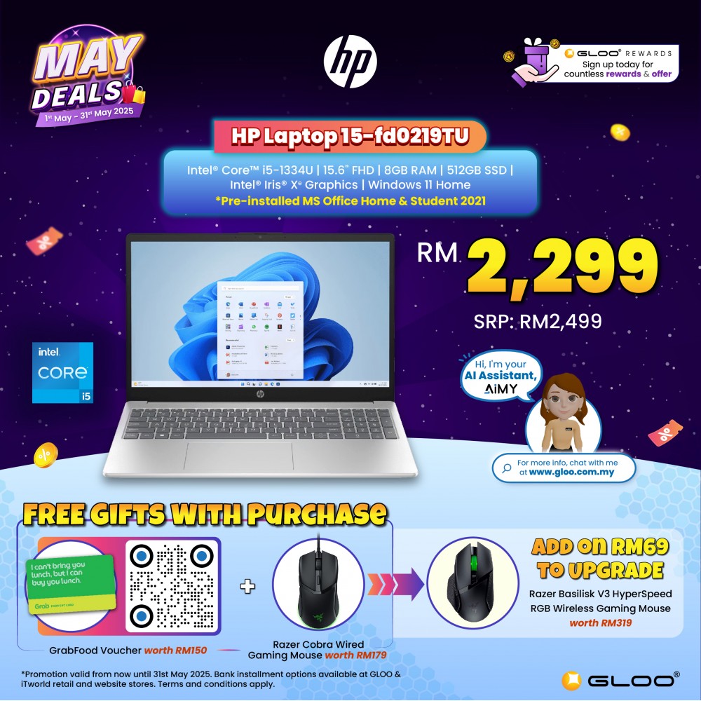 HP Laptop 15-fd0219TU (Intel® Core™ i5-1334U | 15.6" FHD | 8GB RAM | 512GB SSD | Intel® Iris® Xᶱ Graphics | Windows 11 Home | Preinstalled Microsoft Office Home & Student)