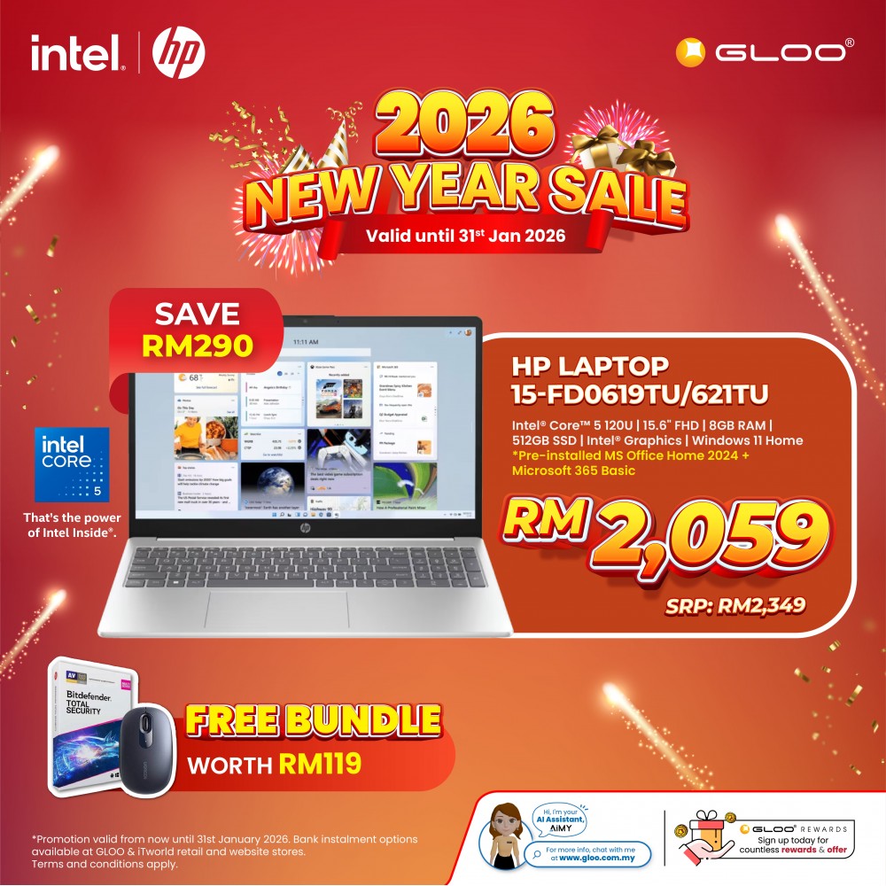 HP Laptop 15.6 inch 15-fd0617TU (Intel® Core™ 5 120U | 8GB | 512GB SSD | Intel UHD Graphics | Preinstalled Microsoft Office Home 2024 + Microsoft 365 Basic | Windows 11 Home)