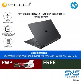 HP Victus Gaming Laptop 16-d1072TX 16.1" FHD (i5-12500H, 512GB SSD, 8GB, NVIDIA GTX 1650 4GB, W11H) - Mica Silver (Grab/Touch & Go credit redemption : 1/8-31/10*)