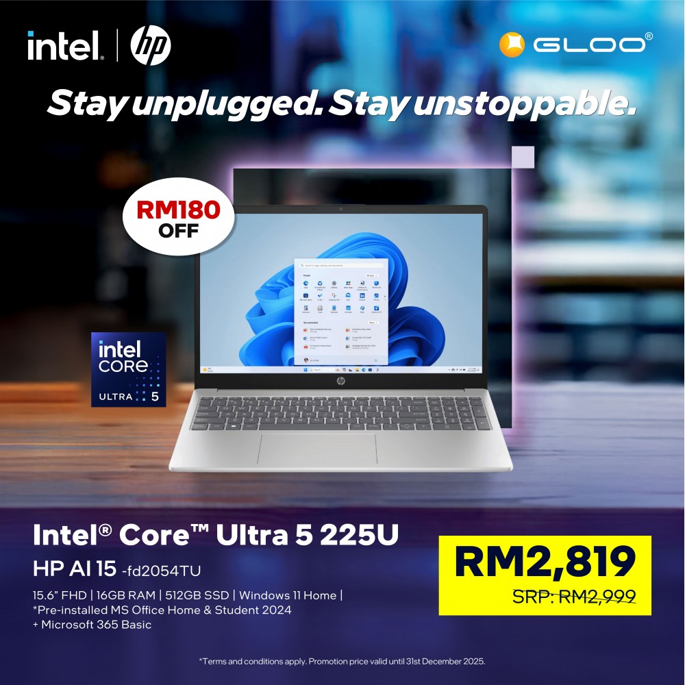 HP Laptop AI 15.6 inch 15-fd2054TU (Intel® Core™ Ultra 5 225U | 16GB | 512GB SSD | Intel Graphics | Microsoft Office Home 2024 + 1 Year Office 365 Basic | Windows 11 Home)
