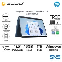 HP Spectre x360 14-EF0000TU 13.5" Touch Screen 2 in 1 Laptop (i7-1255U, 1TB SSD, 16GB, Intel Iris Xe Graphics, W11H) - Blue + HP Sleeve +HP Pen + HP USB-C Hub + MS Office Home & Office (Grab/Touch & Go credit redemption : 1/2/-30/4*)