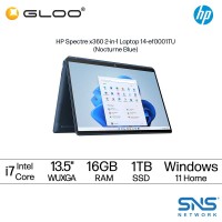 HP Spectre x360 14-ef0001TU 13.5" WUXGA Touch Screen 2 in 1 Laptop (i7-1255U, 1TB SSD, 16GB, Intel Iris Xe Graphics, W11H) - Blue [FREE] HP Sleeve +HP Pen+ HP USB-C Hub + MS Office Home and Office (Grab/Touch & Go credit redemption : 1/2/-30/4*)