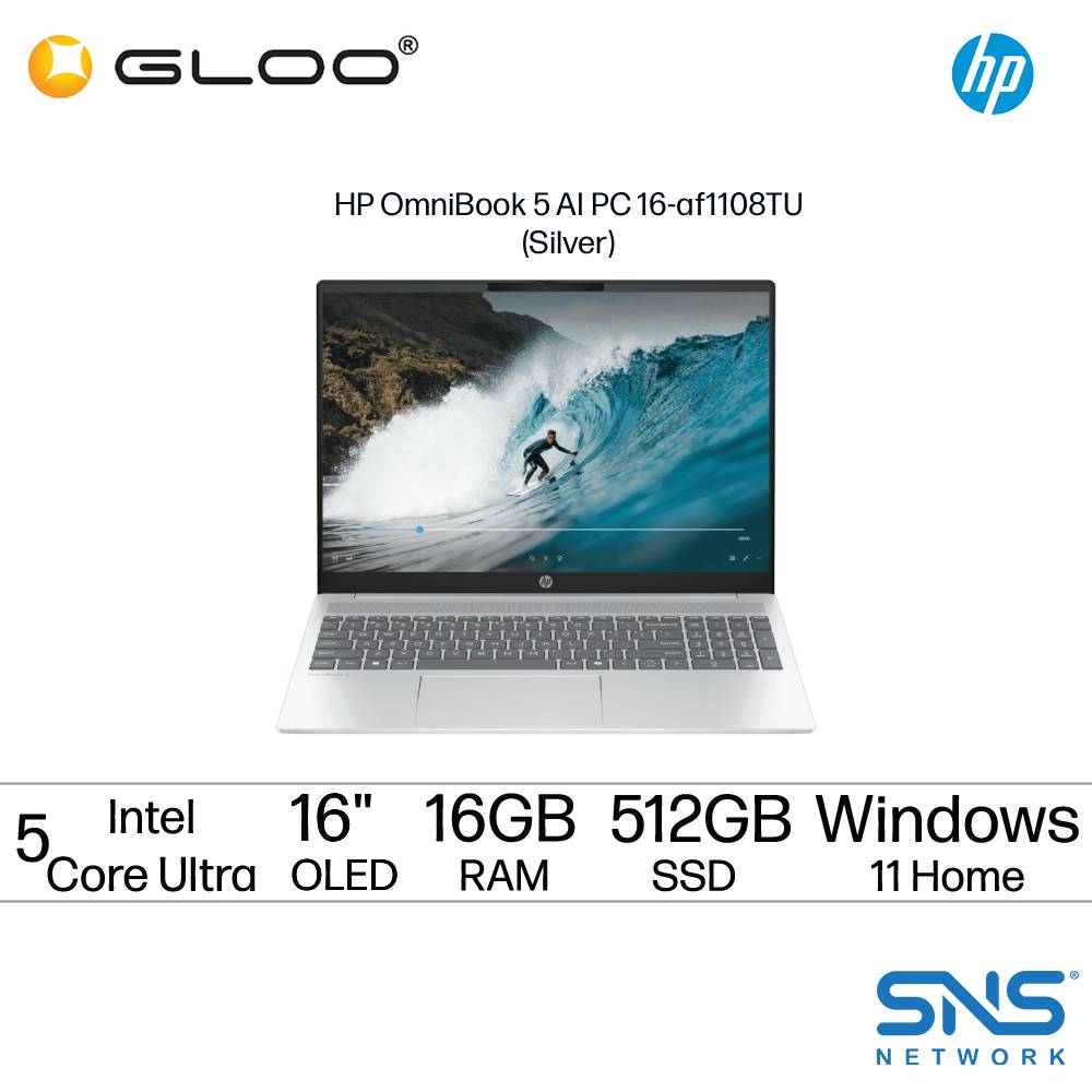 HP OmniBook 5 AI PC 16-af1108TU Laptop (Intel® Core™ Ultra 5 225U | 16" 2K | 16GB RAM | 512GB SSD | Intel® Graphics | Windows 11 Home | Microsoft Office Home 2024 + Microsoft 365 Basic)