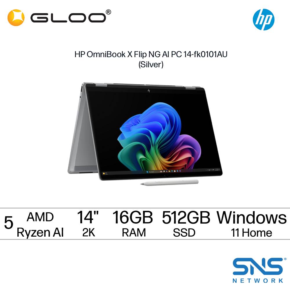 HP OmniBook X Flip NG AI PC 14-fk0101AU  Laptop (AMD Ryzen AI 5 340 | 14" 2K WUXGA Touch | 16GB RAM | 512GB SSD | AMD Radeon 840M Graphics | Windows 11 Home | Microsoft Office Home 2024 + Microsoft 365 Basic)