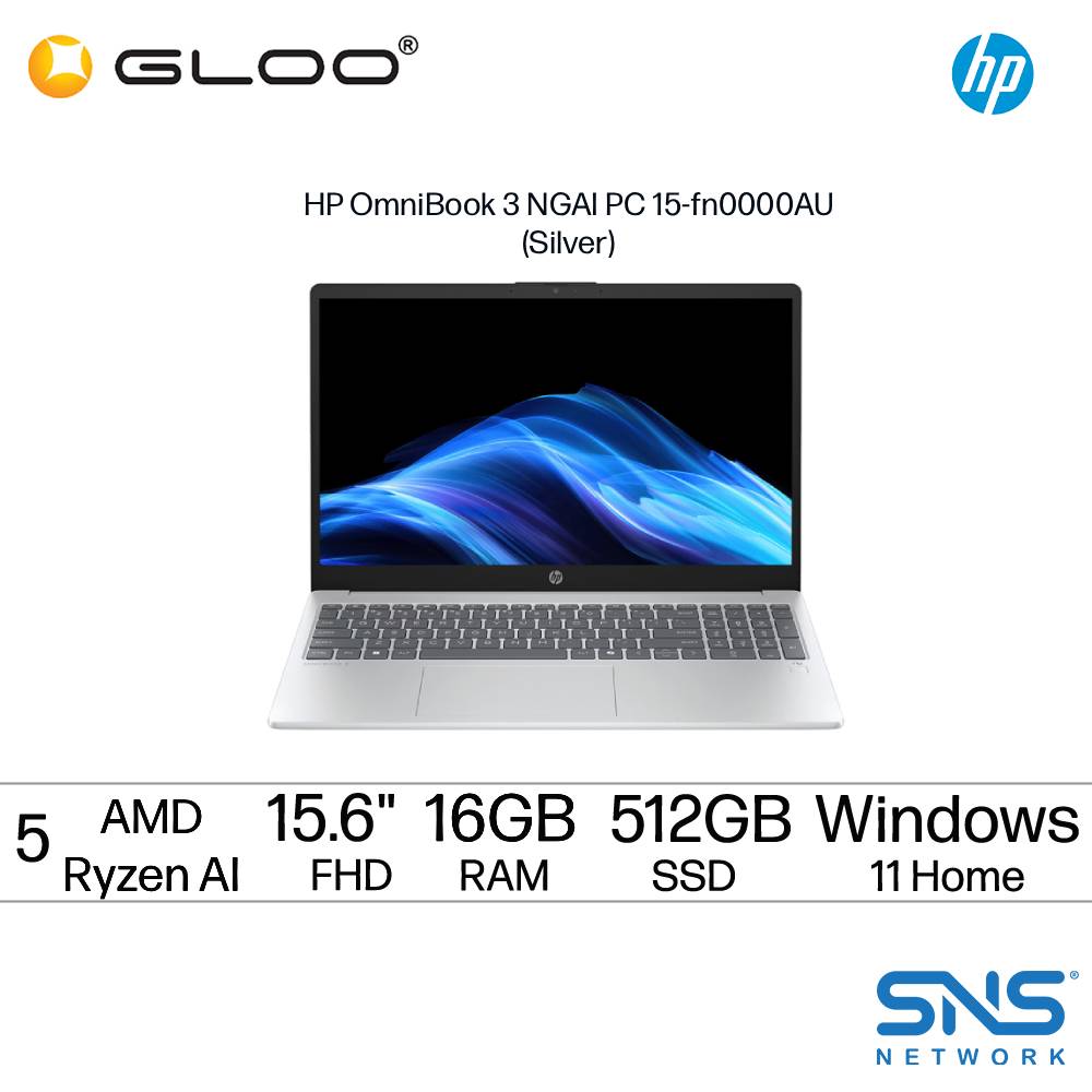HP OmniBook 3 NGAI PC 15-fn0000AU Laptop (AMD Ryzen AI 5 340 | 15.6" FHD | 16GB RAM | 512GB SSD |AMD Radeon 840M Graphics | Windows 11 Home | Microsoft Office Home 2024 + Microsoft 365 Basic)