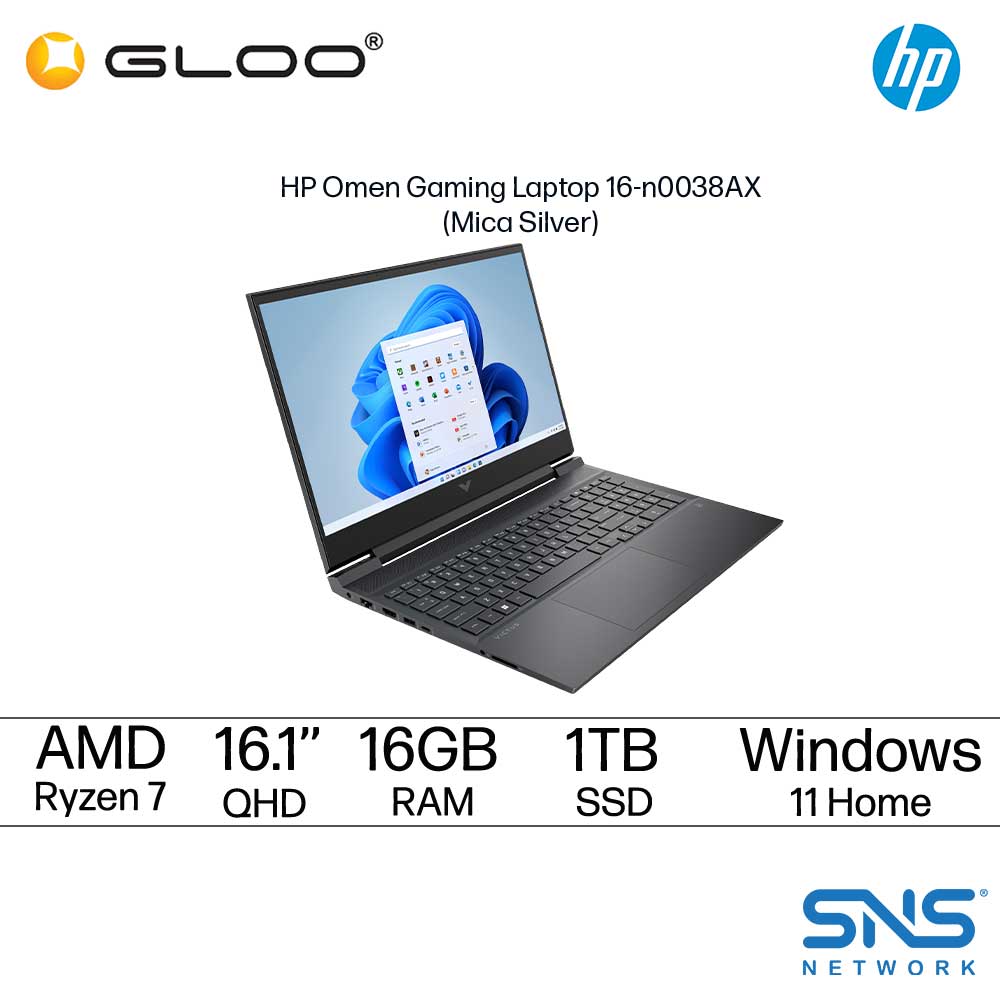 HP OMEN Gaming Laptop 16-n0038AX 16.1" QHD (AMD R7 6800H, 1TB SSD, 16GB, AMD Radeon RX 6650M Graphics 8GB, W11H) - Mica Silver [FREE] HP Omen Backpack (Grab/Touch & Go Credit Redemption : 1/5-31/7*)