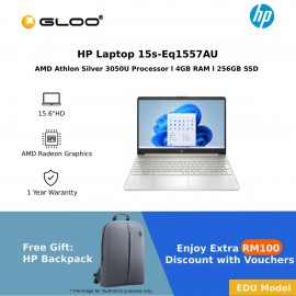 HP Laptop 15s-eq1557AU 15.6" HD (AMD Athlon 3050U, 256GB SSD, 4GB, AMD Radeon Graphics, W11H) - Gold [FREE] HP Backpack + Pre-Installed with Microsoft Office Home and Student (Grab/Touch & Go credit redemption : 1/11-31/1*)