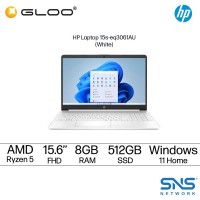 HP Laptop 15s-eq3061AU 15.6" FHD (AMD Ryzen 5 5625U, 512GB SSD, 8GB, AMD Radeon Graphics, W11H) - White [FREE] HP Backpack + Microsoft Office Home and Office (Grab/Touch & Go Credit Redemption : 1/5-31/7*)