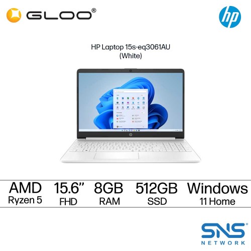 HP Laptop 15s-eq3061AU 15.6" FHD (AMD Ryzen 5 5625U, 512GB SSD, 8GB, AMD Radeon Graphics, W11H) - White [FREE] HP Backpack + Microsoft Office Home and Office (Grab/Touch & Go Credit Redemption : 1/5-31/7*)