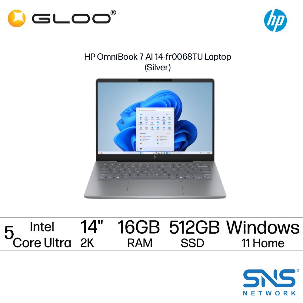 HP OmniBook 7 AI 14-fr0068TU Laptop (Intel® Core™ Ultra 5 225H | 14" 2K | 16GB RAM | 512GB SSD | Intel® Arc™ 130T Graphics | Windows 11 Home | Microsoft Office Home 2024 + Microsoft 365 Basic)
