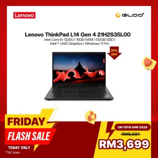 Lenovo ThinkPad L14 Gen 4 21H2S35L00 Laptop (i5-1335U,16GB,512GB SSD,Intel UHD Graphics,14"FHD,W11P,3Y)