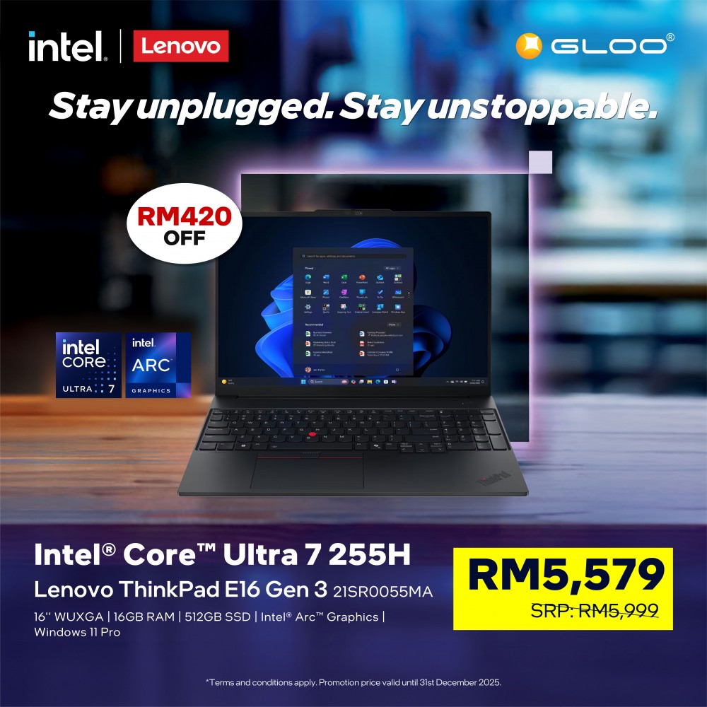 Lenovo ThinkPad E16 Gen 3 21SR0055MA Business Laptop (Intel® Core™ Ultra 7 255H | 16" WUXGA | 16GB RAM | 512GB SSD | Integrated Intel® Arc™ 140T Graphics | Windows 11 Pro)