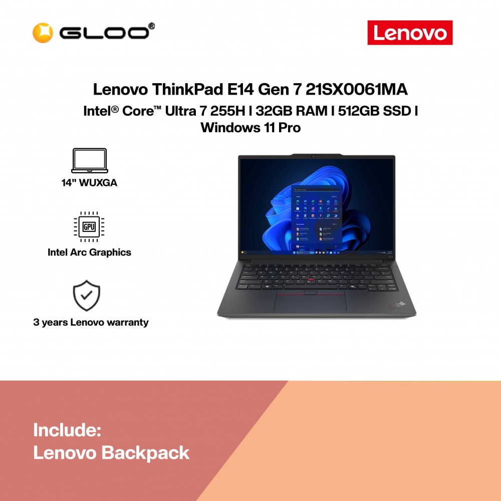Lenovo ThinkPad E14 Gen 7 21SX0061MA Laptop (Intel Core Ultra 7-255H | 14" WUXGA | 32GB RAM | 512GB SSD | Integrated Intel Arc 140T | Windows 11 Pro)