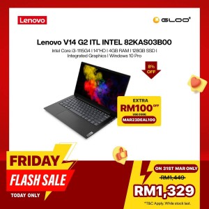 [Ready stock] Lenovo V14 G2 ITL INTEL 82KAS03B00(i3-1115G4,4GB,128GB SSD,Integrated Graphics,14.0"HD,W10P) [FREE Lenovo Mouse, While stock last]