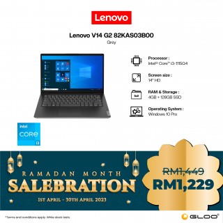 [Ready stock] Lenovo V14 G2 ITL INTEL 82KAS03B00(i3-1115G4,4GB,128GB SSD,Integrated Graphics,14.0"HD,W10P) [FREE Lenovo Mouse, While stock last]