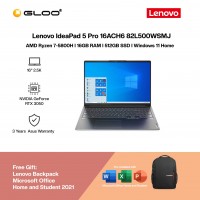 [Ready stock] Lenovo IdeaPad 5 Pro 16ACH6 82L500WSMJ Laptop (R7-5800H,16GB,512GB SSD,RTX3050 4GB,H&S,16"2.5K WQXGA,W11H,Grey)