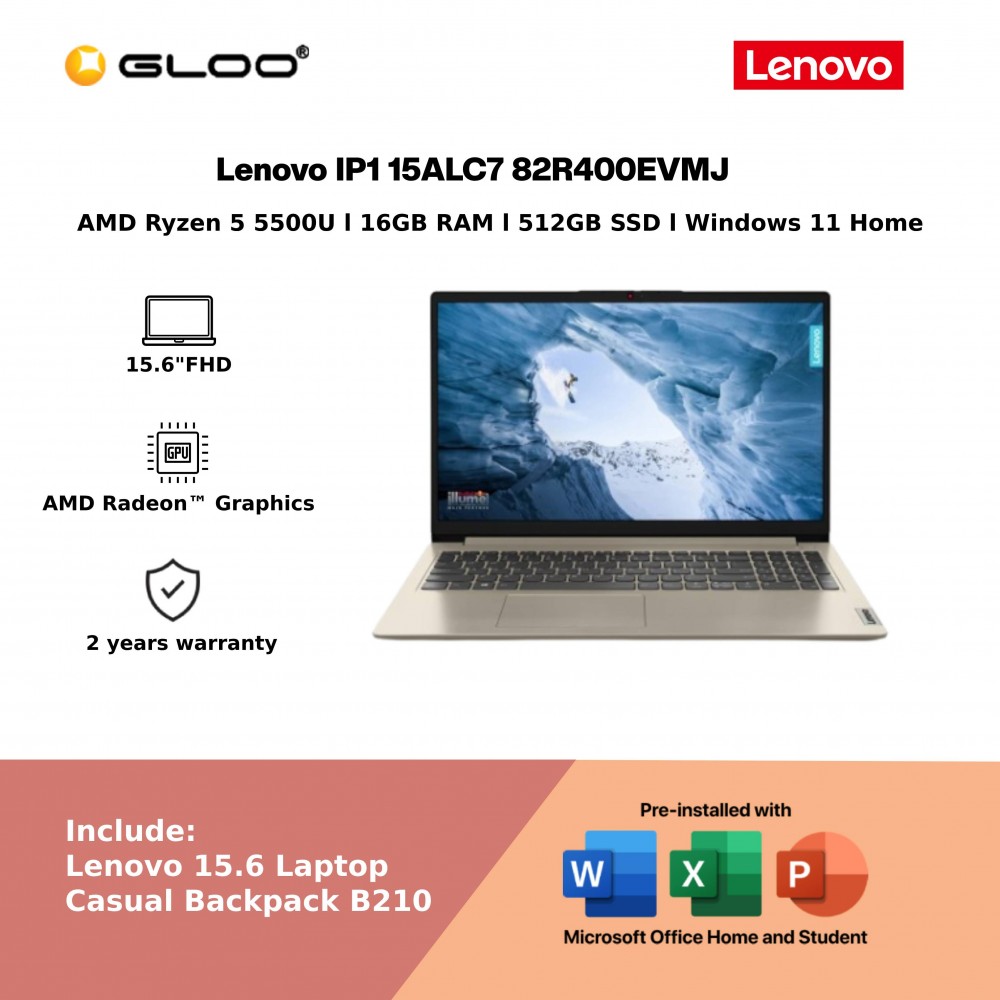 Lenovo IP1 15ALC7 82R400EVMJ (AMD Ryzen 5-5500U | 15.6”FHD | 16GB RAM | 512GB SSD | AMD Radeon Graphics | Windows 11 Home)