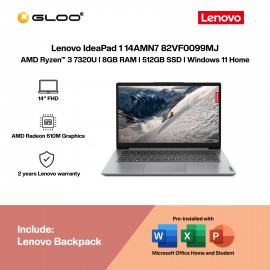 Lenovo IdeaPad 1 14AMN7 82VF0099MJ Laptop (AMD Ryzen™ 3 7320U | 14"FHD | 8GB RAM | 512GB SSD| Integrated AMD Radeon 610M Graphics | Windows 11 Home | Office Home & Student) 