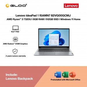 Lenovo IdeaPad 1 15AMN7 82VG00GCMJ Laptop (AMD Ryzen™ 3 7320U | 15.6" FHD | 8GB RAM | 512GB SSD | Integrated AMD Radeon™ 610M Graphics | Windows 11 Home |Microsoft Office Home 2024)