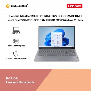 Lenovo IdeaPad Slim 3 15IAN8 82XB00FGMJ (Intel® Core™ i3-N305 | 15.6"FHD | 8GB RAM | 512GB SSD |Intel UHD Graphics | Windows 11 Home | Microsoft Office Home 2024 + Microsoft 365)