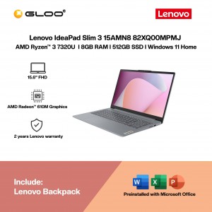 Lenovo IdeaPad Slim 3 15AMN8 82XQ00MPMJ Laptop (AMD Ryzen™ 3 7320U | 15.6" FHD | 8GB RAM | 512GB SSD | AMD Radeon™ 610M Graphics | Windows 11 Home |Microsoft Office Home 2024)