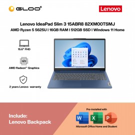 Lenovo IdeaPad Slim 3 15ABR8 82XM00TSMJ Laptop (AMD Ryzen 5-5625U | 15.6" FHD | 16GB RAM | 512GB SSD | AMD Radeon Graphics | Windows 11 Home | Office Home & Student+M365)