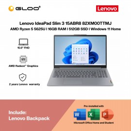 Lenovo IdeaPad Slim 3 15ABR8 82XM00TTMJ Laptop (AMD Ryzen 5-5625U | 15.6" FHD |16GB RAM | 512GB SSD | AMD Radeon Graphics | Windows 11 Home | Office Home & Student + M365)