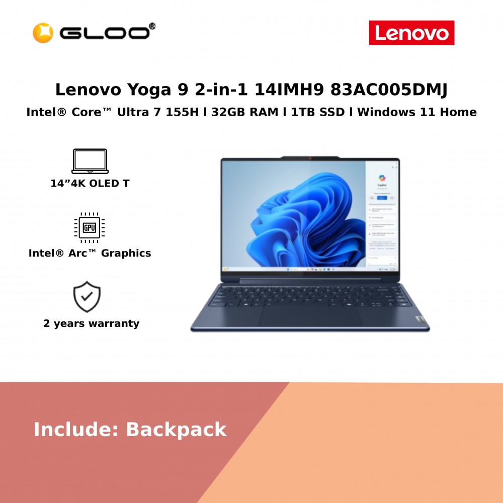 Lenovo Yoga 9 2-in-1 14IMH9 83AC005DMJ (Intel Core Ultra 7-155H | 14”4K OLED T | 32GB RAM | 1TB SSD |Integrated Arc Graphics | Windows 11 Home)