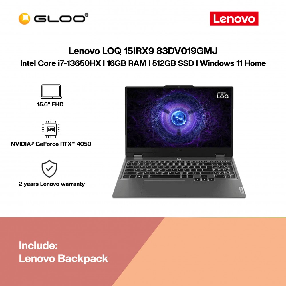 Lenovo LOQ 15IRX9 83DV019GMJ Gaming Laptop (NVIDIA® GeForce RTX™ 4050 | C i7-13650HX | 15.6" FHD | 16GB RAM | 512GB SSD | Windows 11 Home | Microsoft Office Home 2024)