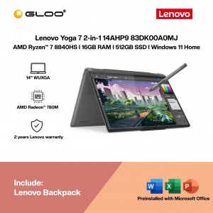 Lenovo Yoga 7 2-in-1 14AHP9 83DK00A0MJ Laptop (AMD Ryzen™ 7 8840HS | 14” WUXGA Touch | 16GB RAM | 512GB SSD | AMD Radeon™ 780M Graphics | Windows 11 Home | Microsoft Office Home 2024)