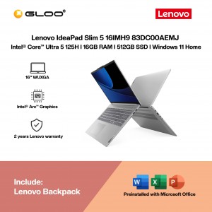 Lenovo IdeaPad Slim 5 16IMH9 83DC00AEMJ Laptop (Intel® Core™ Ultra 5 125H | 16" WUXGA | 16GB RAM | 512GB SSD | Intel® Arc™ Graphics | Windows 11 Home |Microsoft Office Home 2024 + Microsoft 365)