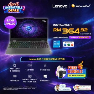 Lenovo LOQ 15IRX9 83DV01BTMJ Gaming Laptop (Intel Core™ i5-13450HX | 15.6" FHD | 16GB RAM | 512GB SSD | NVIDIA GeForce RTX™ 4050 | Windows 11 Home | Preinstalled with Microsoft Office Home)